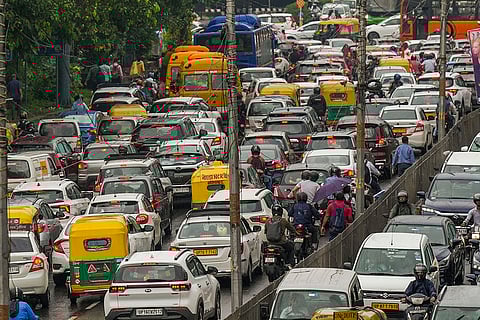 Delhi Weather: Vehicles stuck in a traffic jam at ITO